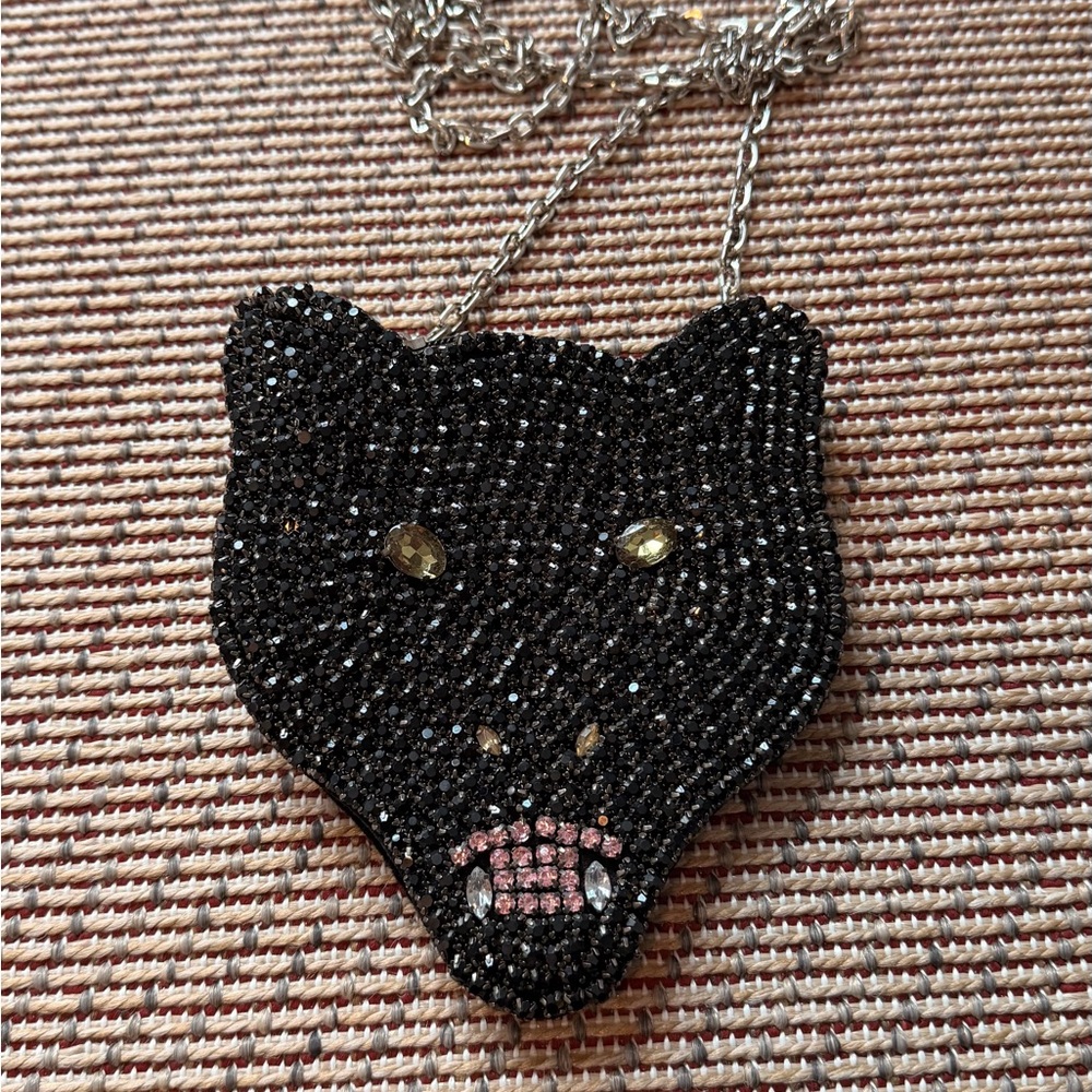 Mini Deena & Ozzy rhinestone coin purse with silver chain